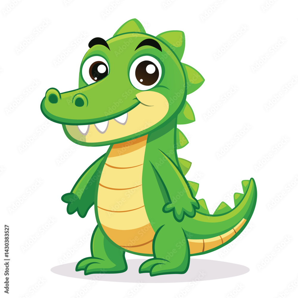 Fototapeta premium Happy green cartoon crocodile or alligator Vector clip art