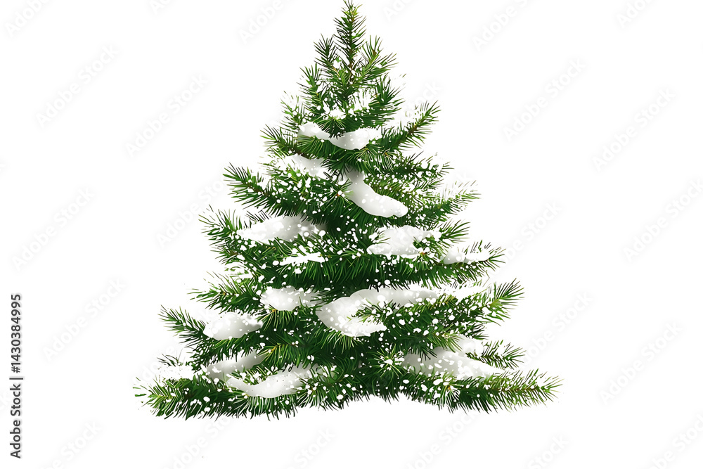 Fototapeta premium Snowy Christmas Tree with Green Branches and White Accents