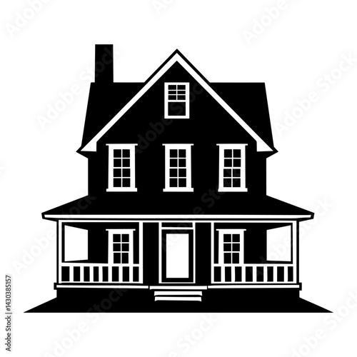 American suburb house architecture illustration silhouette vector