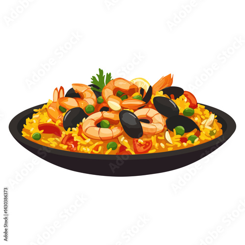 Paella in a plate illustration paella food vector