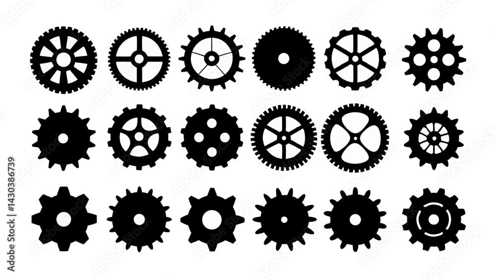 set of Gear wheel icon silhouette vector on white background set of Gear wheel icon silhouette vector on white background