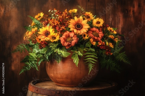 Wallpaper Mural Autumnal floral arrangement in a rustic wooden planter. Torontodigital.ca