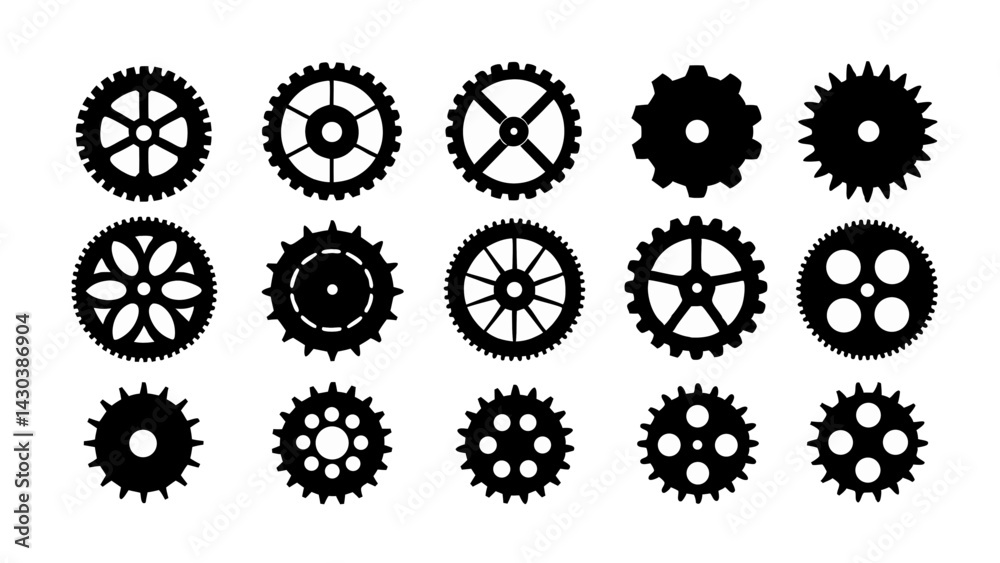 set of Gear wheel icon silhouette vector on white background set of Gear wheel icon silhouette vector on white background