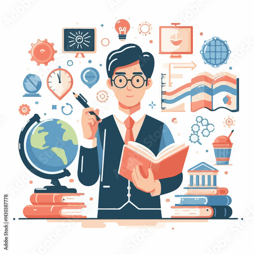 education, school, teacher, background, world, knowledge, celebration, vector, happy, design, student, illustration, text, day, international, card, banner, learn, book, poster, creative, college, gre