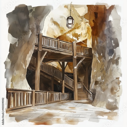 Wieliczka Salt Mine. Wieliczka Salt Mine hand drawn watercolor illustration
