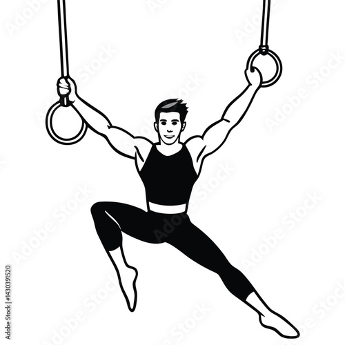 Male gymnast silhouette performing iron cross on gymnastic rings