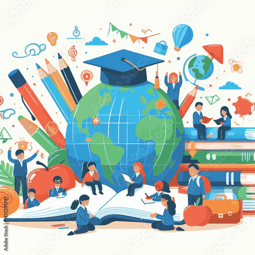 education, school, teacher, background, world, knowledge, celebration, vector, happy, design, student, illustration, text, day, international, card, banner, learn, book, poster, creative, college, gre