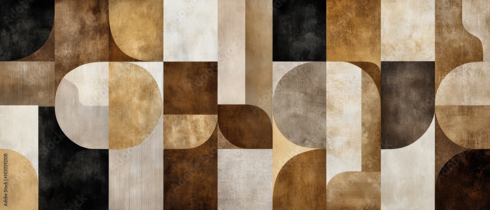 Abstract geometric design featuring a mix of earthy tones and shapes in a modern layout.