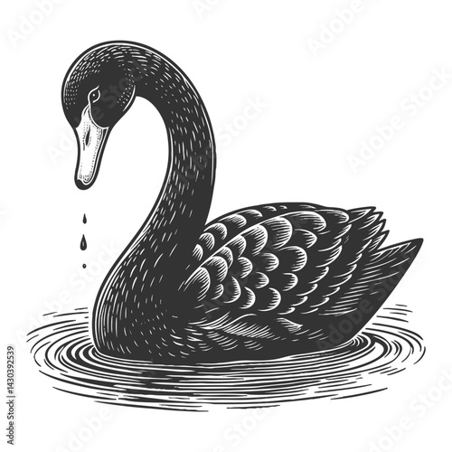 black swan, as a metaphor for unexpected, high-impact events or anomalies sketch engraving generative ai vector illustration. Scratch board imitation. Black and white image.