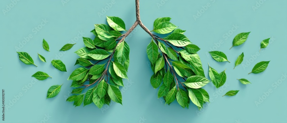 Illustration of leafy branches resembling human lungs, symbolizing nature and health.