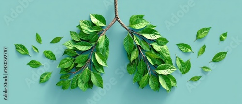 Obraz na płótnie Illustration of leafy branches resembling human lungs, symbolizing nature and health. w salonie