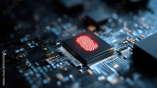 Obraz na płótnie Close-up of a fingerprint sensor on a circuit board, symbolizing technology and security in digital systems. w salonie