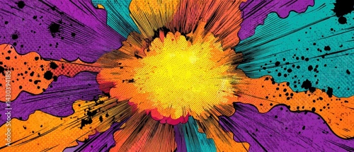 Obraz na płótnie Vibrant abstract explosion of colors radiating from a central point, showcasing dynamic patterns and textures. w salonie