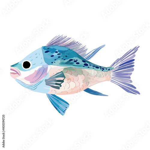 Cute oyster fish whimsical illustration watercolor vector