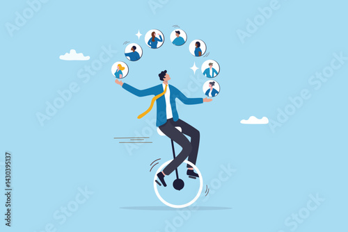 Talent or employee management, HR human resources to control staff, worker or discover new recruitment candidate concept professional businessman manager juggling employees to choose winner candidate.