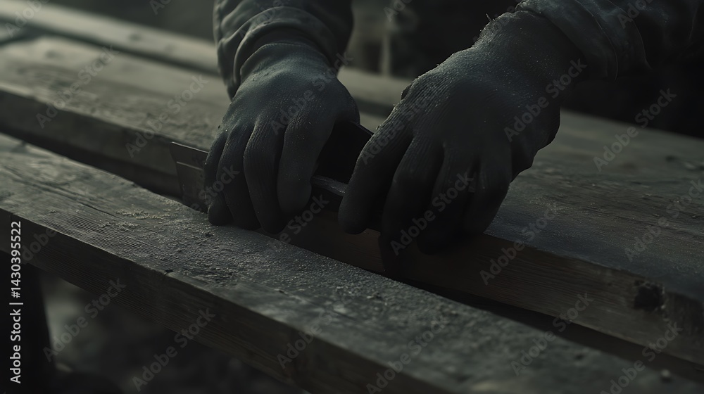Hands Working on Wooden Planks Hands Working on Wooden Planks
