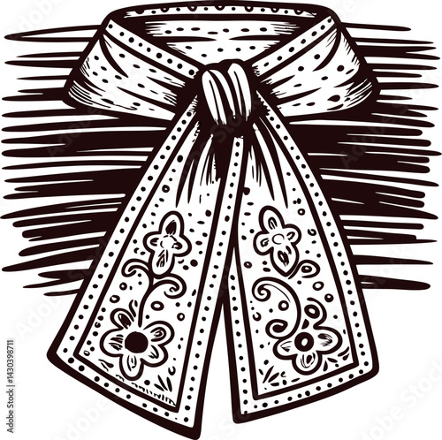 Intricate floral bow tie neckwear design with vintage patterns.