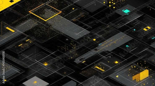 Abstract isometric illustration of data flow, digital network concept. Perfect for tech backgrounds, presentations, and web design.