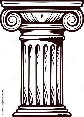 Intricately designed ancient ionic column with decorative volutes and fluted shaft.