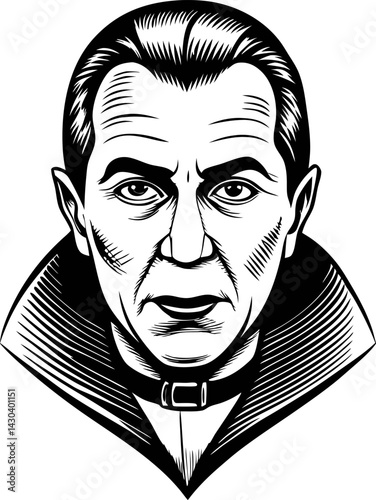Monochrome portrait of mature man with short hair and cloak.