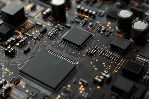 Detailed microchip circuitry, electronic components and technological design