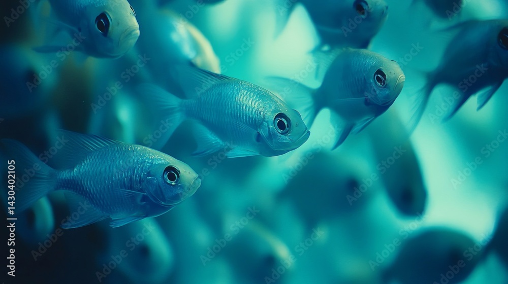 Naklejka premium Blue Fish School Underwater Close Up