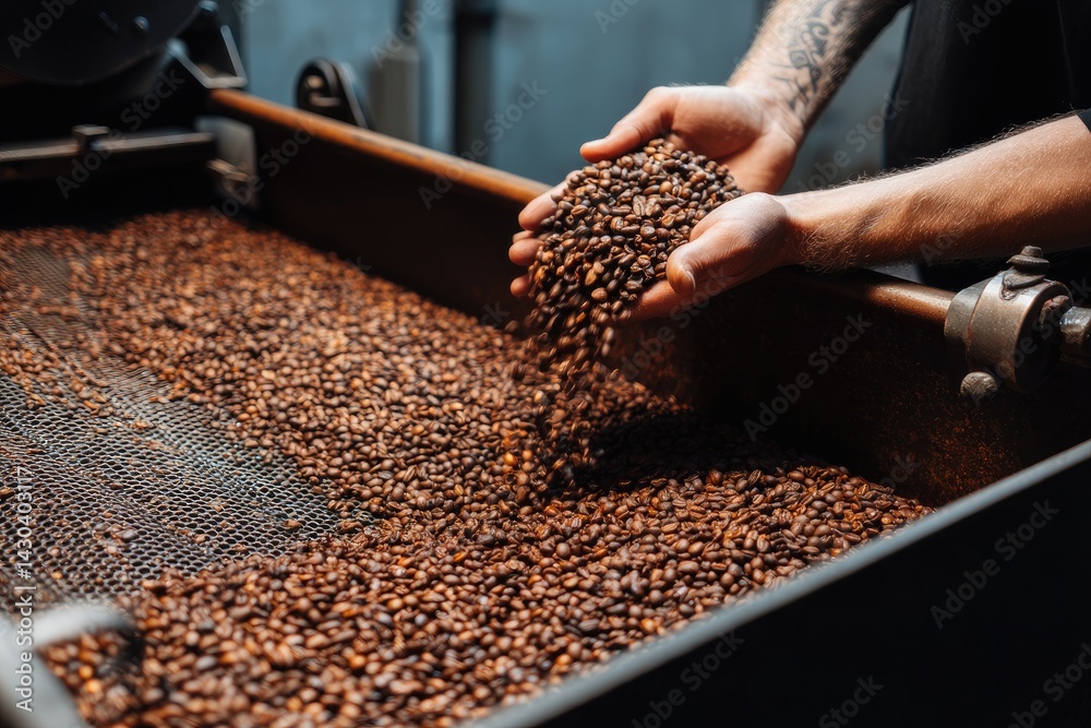 Coffee beans being handled in a processing plant Coffee beans being handled in a processing plant