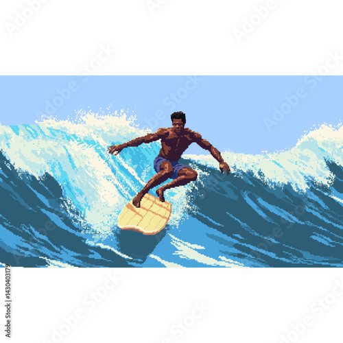 Black man playing surf board ocean illustration surfing vector