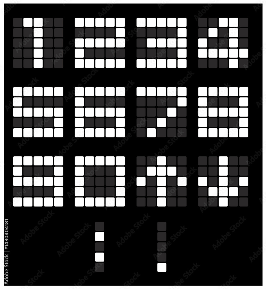 Fototapeta premium エレベーターや時計で使えるデジタル数字 白数字黒バック