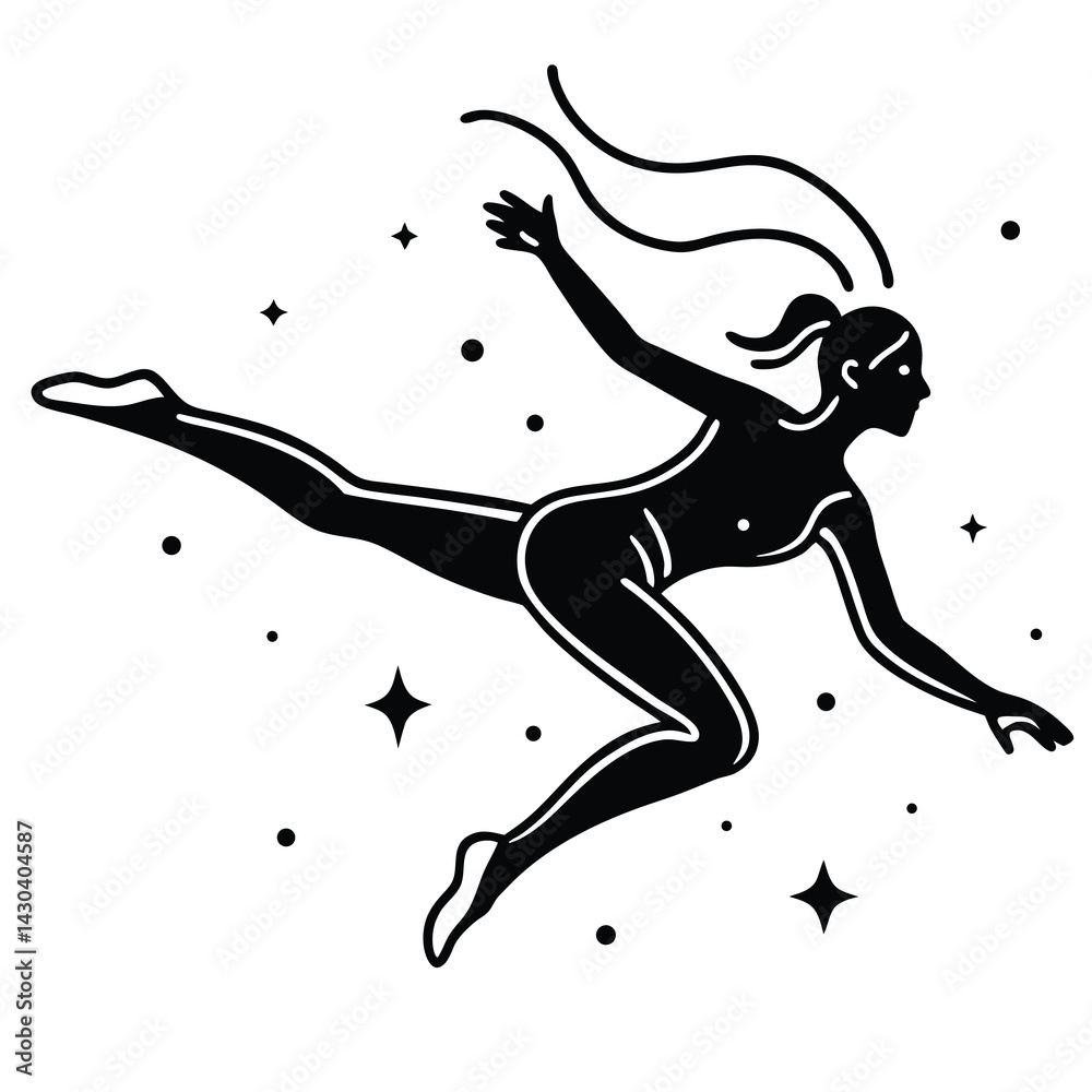 Naklejka premium Silhouette of a young gymnast practicing splits at sunset in a field