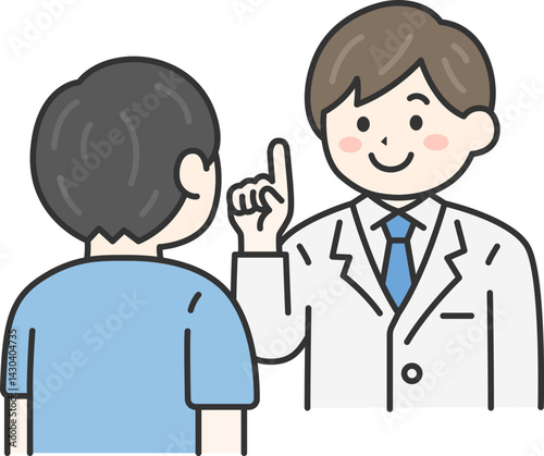 問診する、男性医師（線画カラー）のイラスト