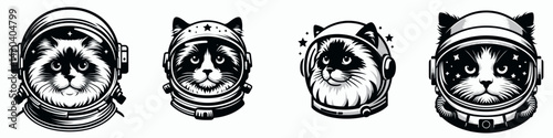 Ragdoll Cat head with astronaut helmet. Space suit universe galaxy cartoon clipart. Fluffy feline explorer headpiece cosmic kitty.