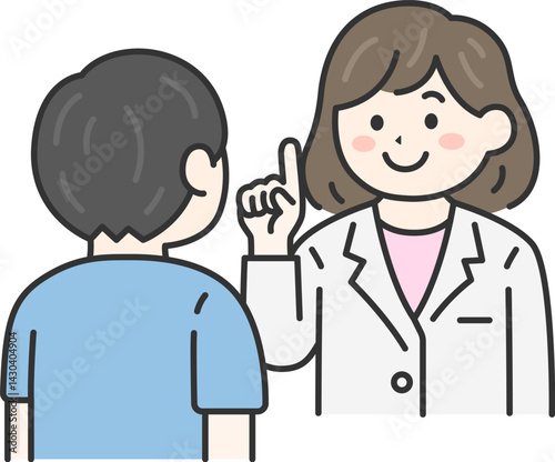 問診する、女性医師（線画カラー）のイラスト