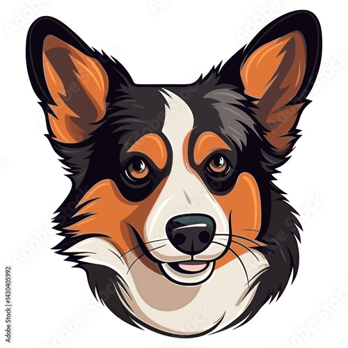 Corgi head retro logo illustration animal style vector