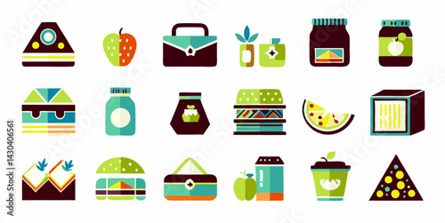 Set of different snacks images. Flat colorful isolated icons. Vector illustration.