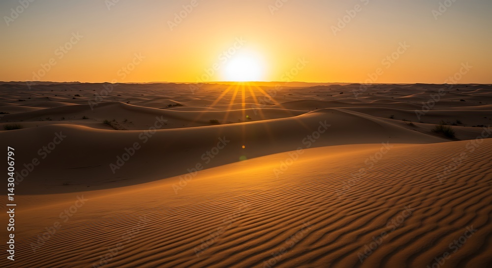 Naklejka premium Desert Sunset Landscape with Sand Dunes