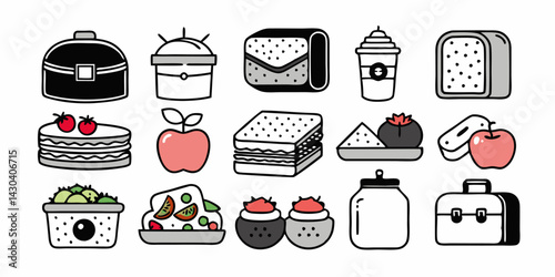 Set of different snacks line icons. Flat images isolated on white background. Vector illustration.