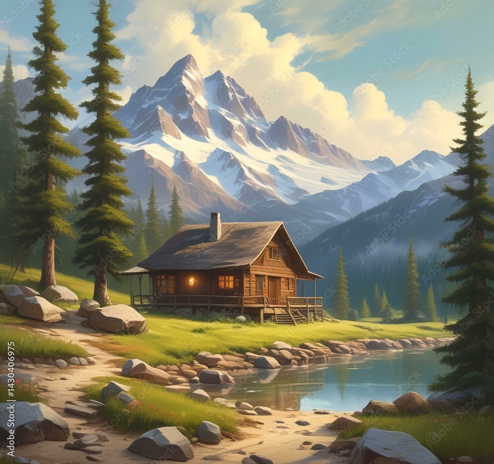 Obraz premium Illustration of wild spring landscape.