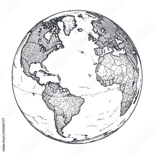 Globe Print flat outline black white vector