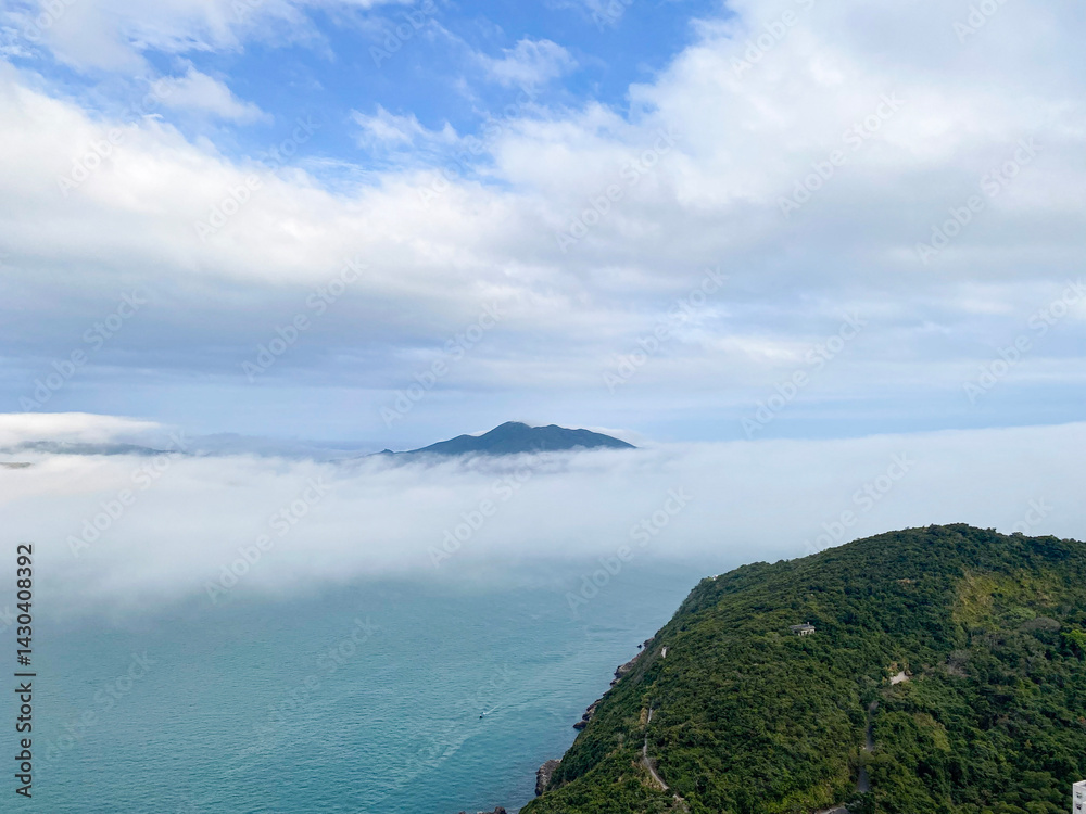 Island Emerging from Morning Fog in Hong Kong