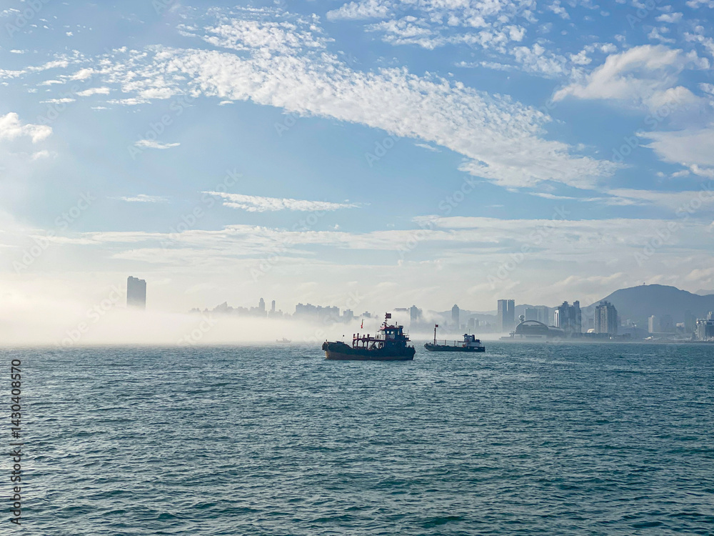 Cityscape Emerging from Fog in Hong Kong