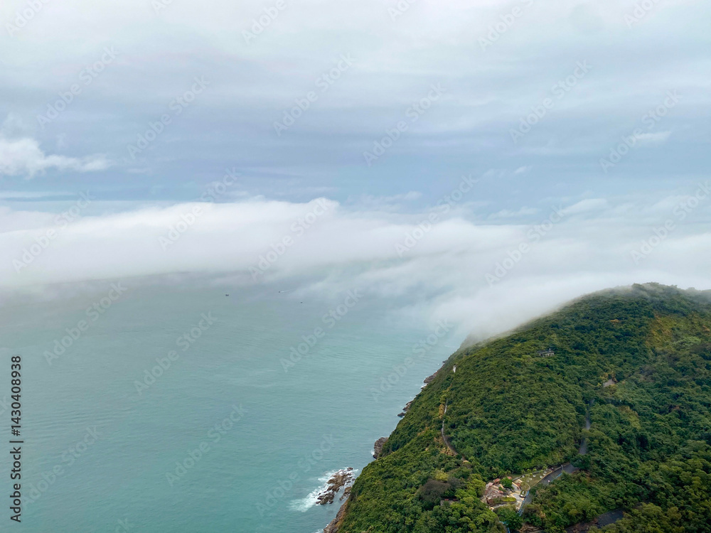 Island Emerging from Morning Fog in Hong Kong