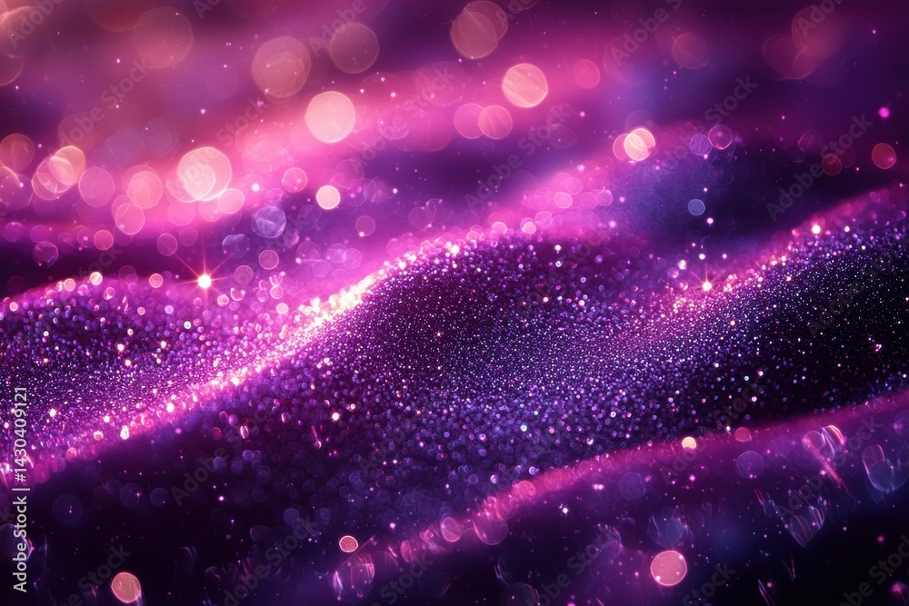 Fototapeta premium Abstract glittering purple background with glowing bokeh lights and sparkles