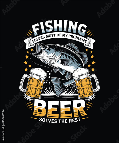 "Vintage Retro Fishing T-Shirt Design – Fisherman Graphic with Rod, Hook, and Catch of the Day Quote"