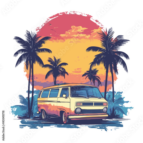 Illustration background tropical sunset vector