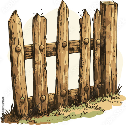 Rustic Wooden Fence Illustration