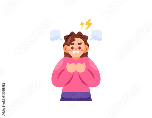 illustration of a woman who looks angry and upset. unstable emotions and bad mood. emotional and easily angered. female anger. gesture and expression. flat style character design. elements