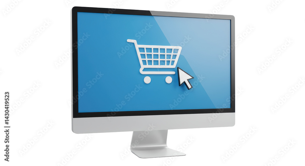 Isolated Computer Screen Displaying Shopping Cart Icon Isolated Computer Screen Displaying Shopping Cart Icon