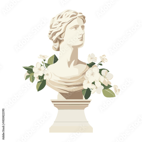 Classic sculpture flowers art illustration vector