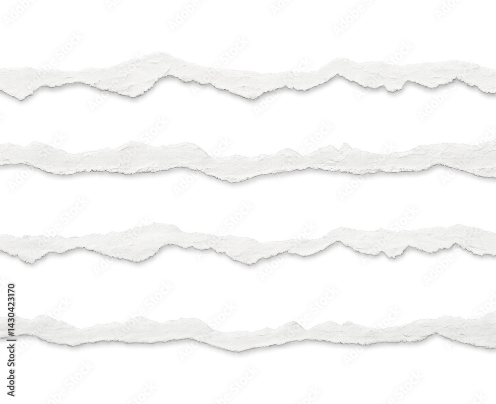 Naklejka premium Realistic Seamless Torn Paper Edge with Ripped White Paper Strips, Soft Shadow, Transparent Background, PNG Format, Isolated